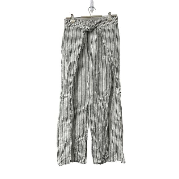 Joie Green White Striped Sahira Linen Tie Front Pants Womens Size XSmall - Picture 2 of 7
